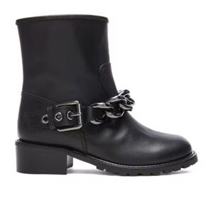 Giuseppe Zanotti Black Leather Moto Boots with Chain Strap